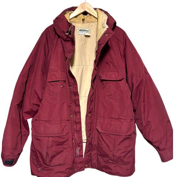 LL Bean Vintage Parka Gor Tex Coat Men’s XL Red hooded lined VTG Chore Barn - Picture 1 of 15
